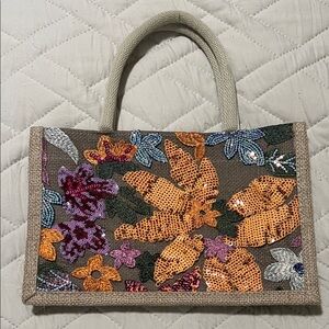 Floral Sequin Jute Mini Tote Bag Multicolor